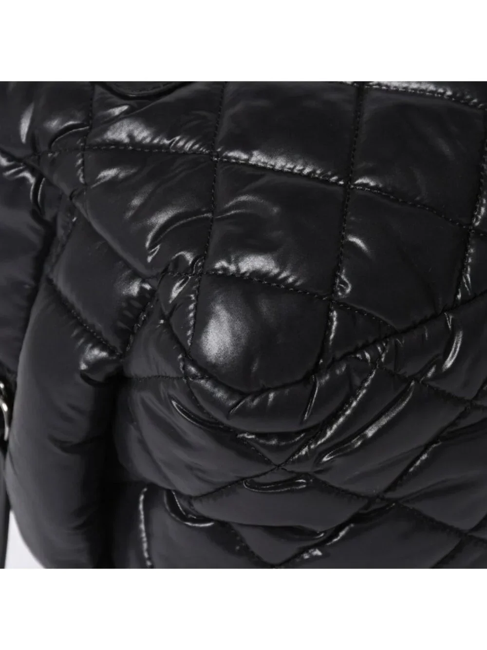 Chanel Coco Cocoon Clutch Black Nylon Calfskin Makeup Pouch Silver